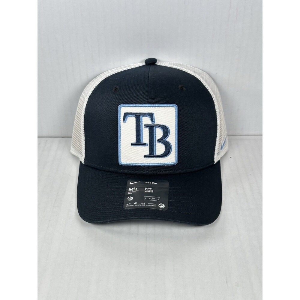 Size M/L Tampa Bay Rays MLB Rise Adjustable Trucker Hat Cap Blue White NEW